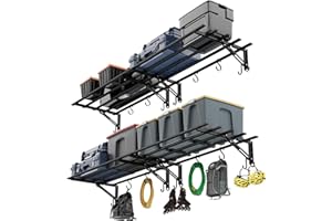 GOLENER 4-Pack Garage Storage System Shelves 3.21x1.64 ft - Compact Folding Wall Shelves for Garage, Sturdy Metal Wall Shelving with Hooks, Versatile Metal Hanging Shelf Design, Sleek Floating Black Shelf