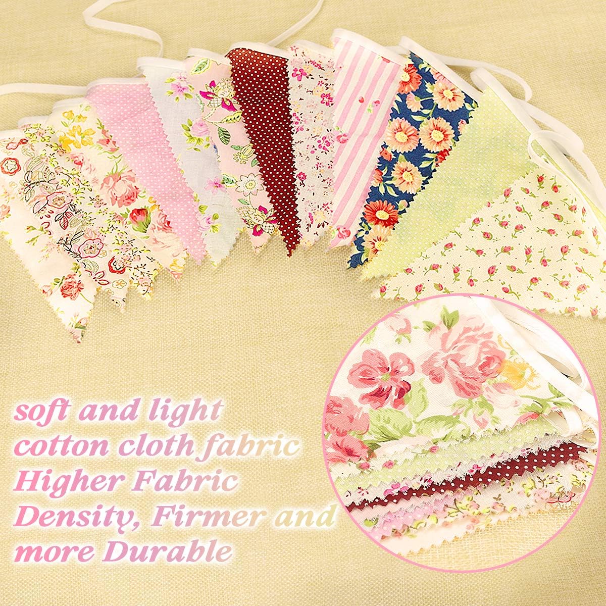Alintor 45.9ft Bunting + Balloons, 46Pcs Floral Vintage Bunting, Reusable Bunting Flags for Birthday Party, Garden - Image 4