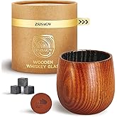 ZSJSAGW Charred Wooden Whiskey Glass 10oz | Handcrafted Old Fashioned Tumbler with Stones & Coaster | Bourbon Gift Set for Men, Dad, Husband (1 Pack)