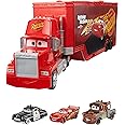 Disney and Pixar Cars Transforming Mack Playset & 3 Toy Cars, 2-in-1 Hauler & Tune-Up Station with Radiator Springs Die-Cast 1:55 Scale 3-Pack