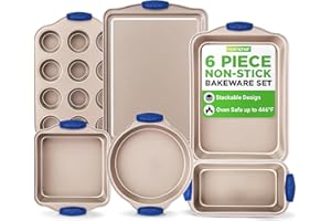 NutriChef 6-Piece Nonstick Bakeware Set - Premium Carbon Steel Baking Trays w/Heat-Safe Silicone Han...