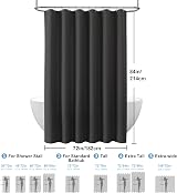 Shower Curtain 182 x 214 cm with Metal Hooks Waffle Fabric Black view 6