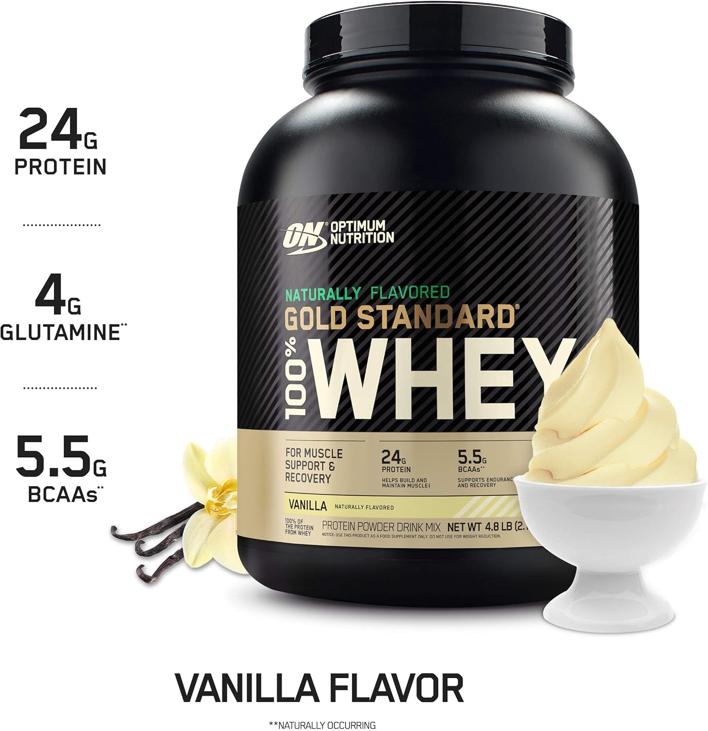 Optimum Nutrition Gold Standard 100% Whey Protein Powder, Naturally Flavored Vanilla, 4.8 Pound (Packaging May Vary): Health & Personal Care