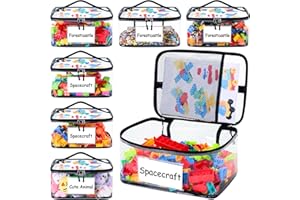 POILKMNI Upgraded 6 Pack Clear Toy Storage Bag - with Name Tag & Manual Pocket, Transparent PVC Toy Organizer Case with Zipper for Board Game, Building Blocks, Puzzles, Large Capacity for Kids Ages 6+ (Black)