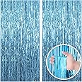 BOMSI 2 Pack Blue Backdrop Curtain Tinsel Streamers Ocean Themed Decor Birthday Party Decorations Foil Fringe Backdrop Graduation Baby Shower Bachelorette Winter Party Decorations Supplies