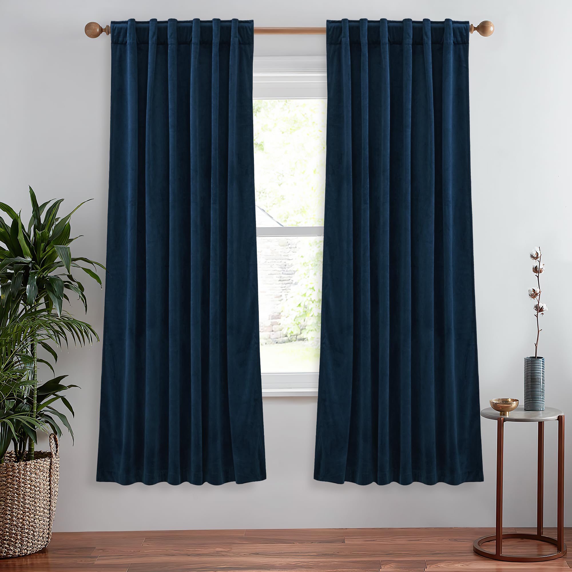 StangH Navy Blue Blackout Velvet Curtains Thick Heavy Bedroom Curtains 72 inches Long 2 Panels, Elegant Decor Thermal Insulated Energy Efficient Drapes for Living Room, W52 x L72 Image