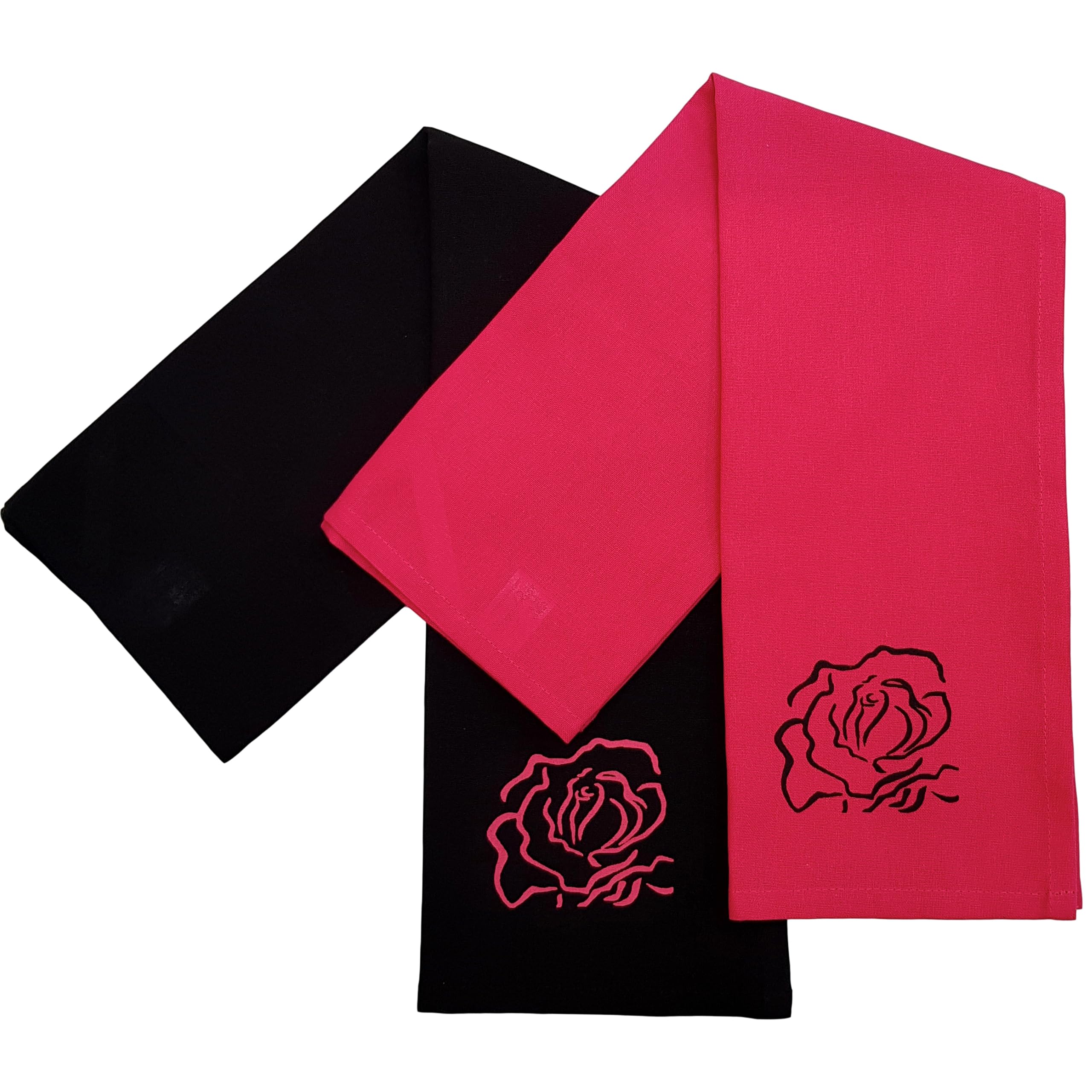 Ragged Rose Tea Towels for Kitchen - 50 cm x 70 cm Pair of Kitchen Cloths for Drying Dishes, Wiping Countertops, & Handling Pots - Machine Washable & Durable - Pink/Black, Pack of 2 — image 1