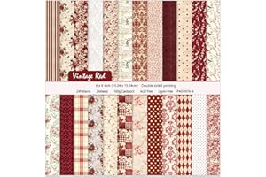 EAMOTOL 24 Sheets Red Aesthetic Scrapbooking Paper Pad - 6In x 6In Double Sided Flowers Patterns for Photos Album Journals Supplies Decorative Collage Origami DIY Crafts Gifts Wrapping