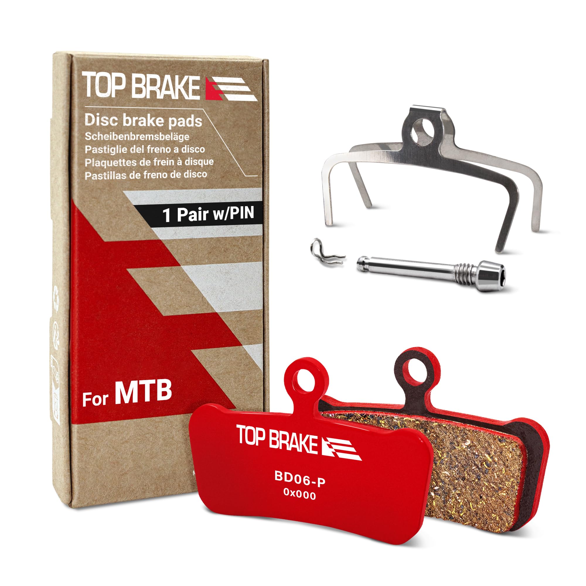 TOP BRAKE Disc Bike Brake Pads Compatible with SRAM G2,Guide R/RS/RSC/Ultimate；AVID Elixar 7/9/XO Trail | MTB, Downhill, Trail| Ceramic Compound, Silent Option,Performance Version, Red(PIN Included)