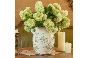 Ronasip Beige & Green Vase 7” Vintage Ice Crackle Chinoiserie Ceramic Pitcher with Double Handle Rustic Hydroponic Flower Vase Home Decor (Green, 7.48X4.92)