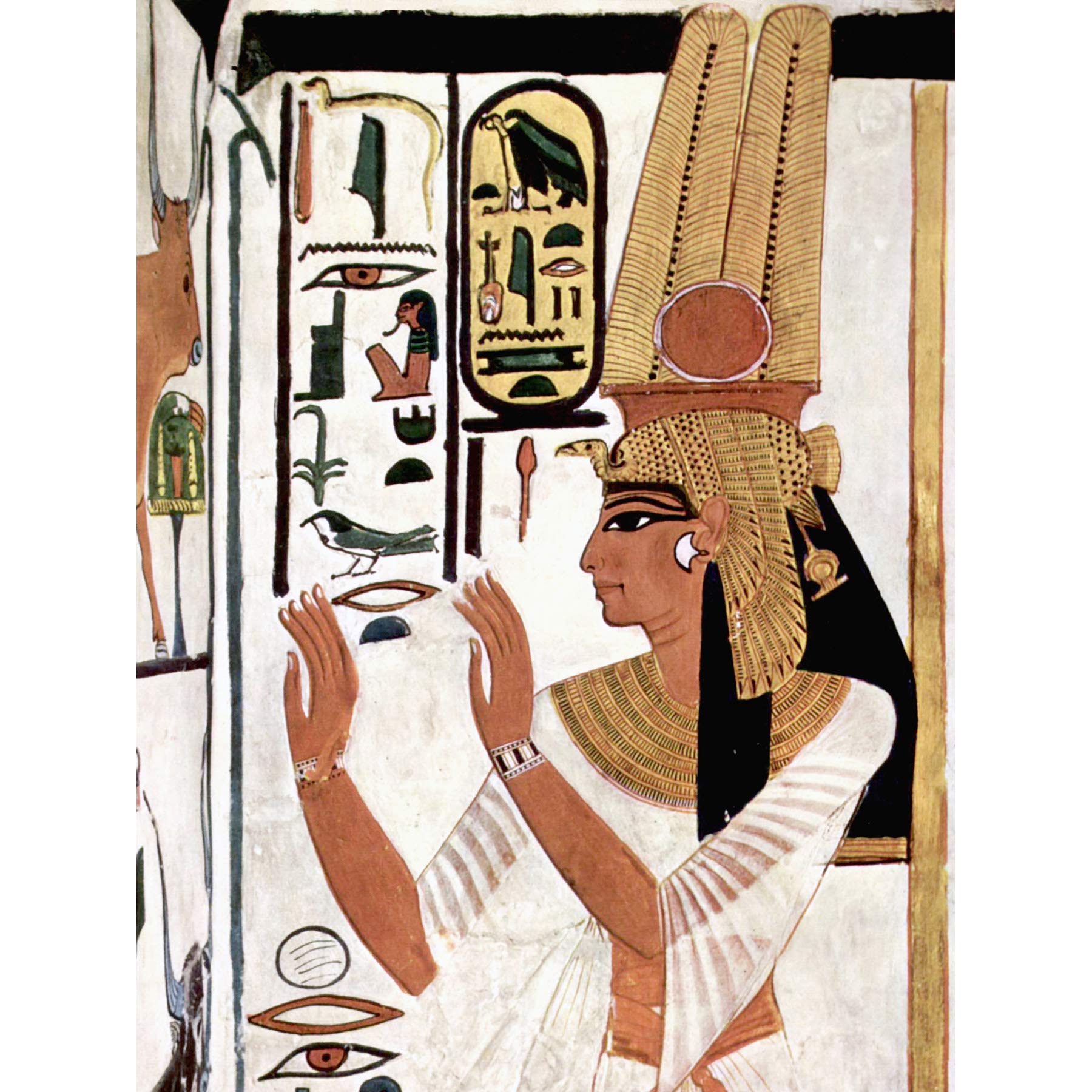 Ancient Egypt Mural Queen Nefertiti Praying Hieroglyphic Large Print Poster Wall Art Decor Picture