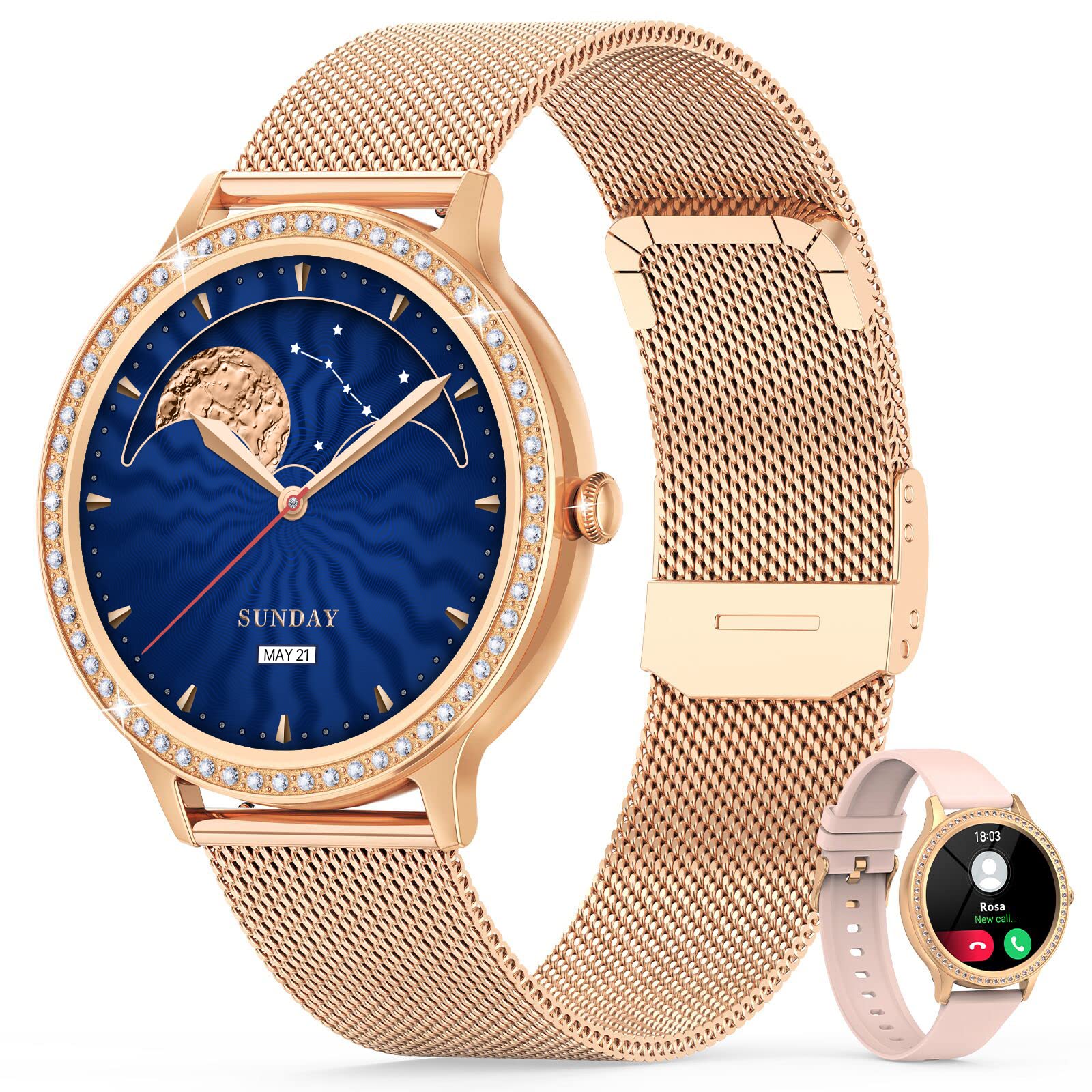 Women's Smartwatch with Phone Function, Smart Watch with Diamond Bracelet, Voice Assistant Fitness Tracker with SpO2 Activity Tracker, Pedometer Watch, Women's Sports Watch for Android iOS