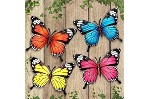 LSFFM 4 Pack Metal Butterfly Decorations, 6.7 in Butterfly Wall Art Sculpture Hanging Decor, Metal Butterflies Outdoor Decor for The Garden, Patio, Fence, Home, and Yard