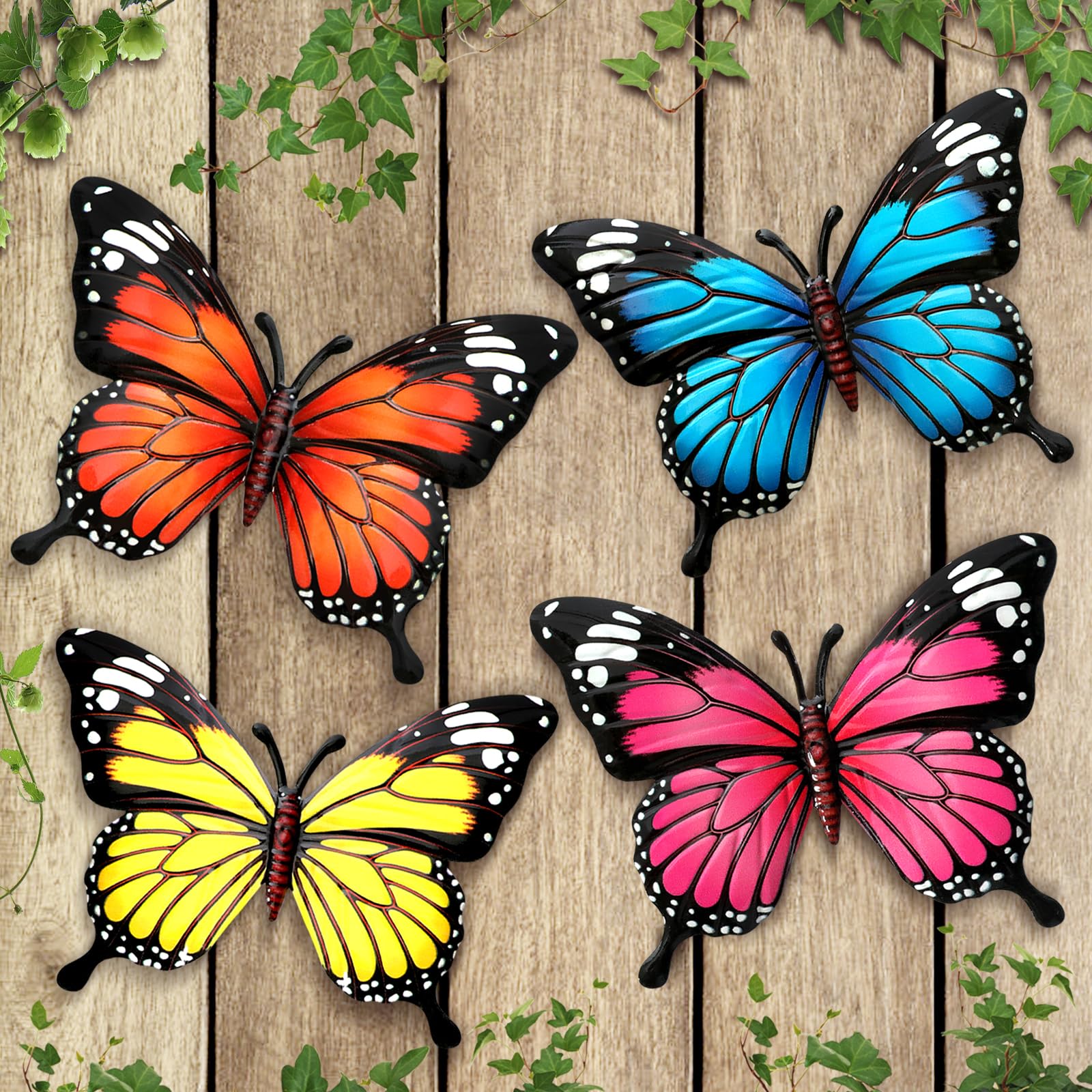 Photo 1 of LSFFM 4 Pack Metal Butterfly Decorations, 6.7 in Butterfly Wall Art Sculpture Hanging Decor, Metal Butterflies Outdoor Decor for The Garden, Patio, Fence, Home, and Yard