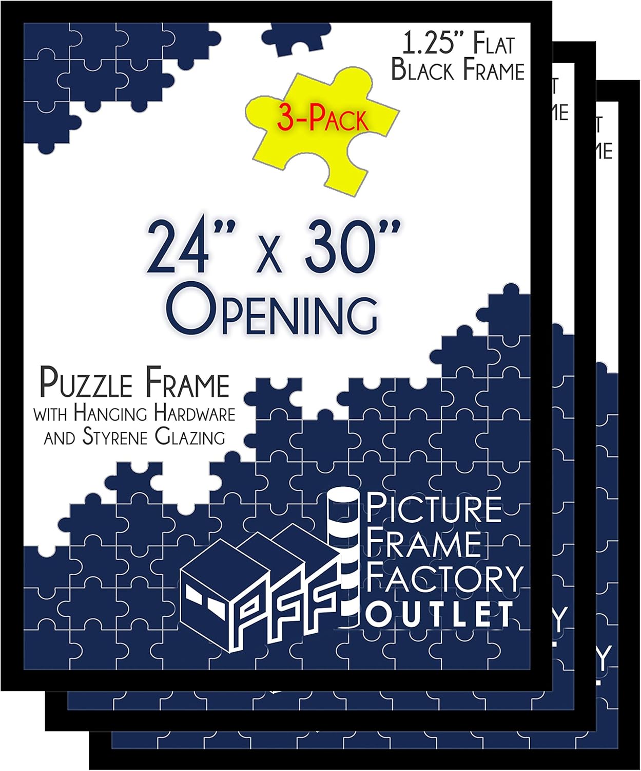 (3) 24x30 1.25" Flat Black Profile Puzzle Frame Hanging Hardware and