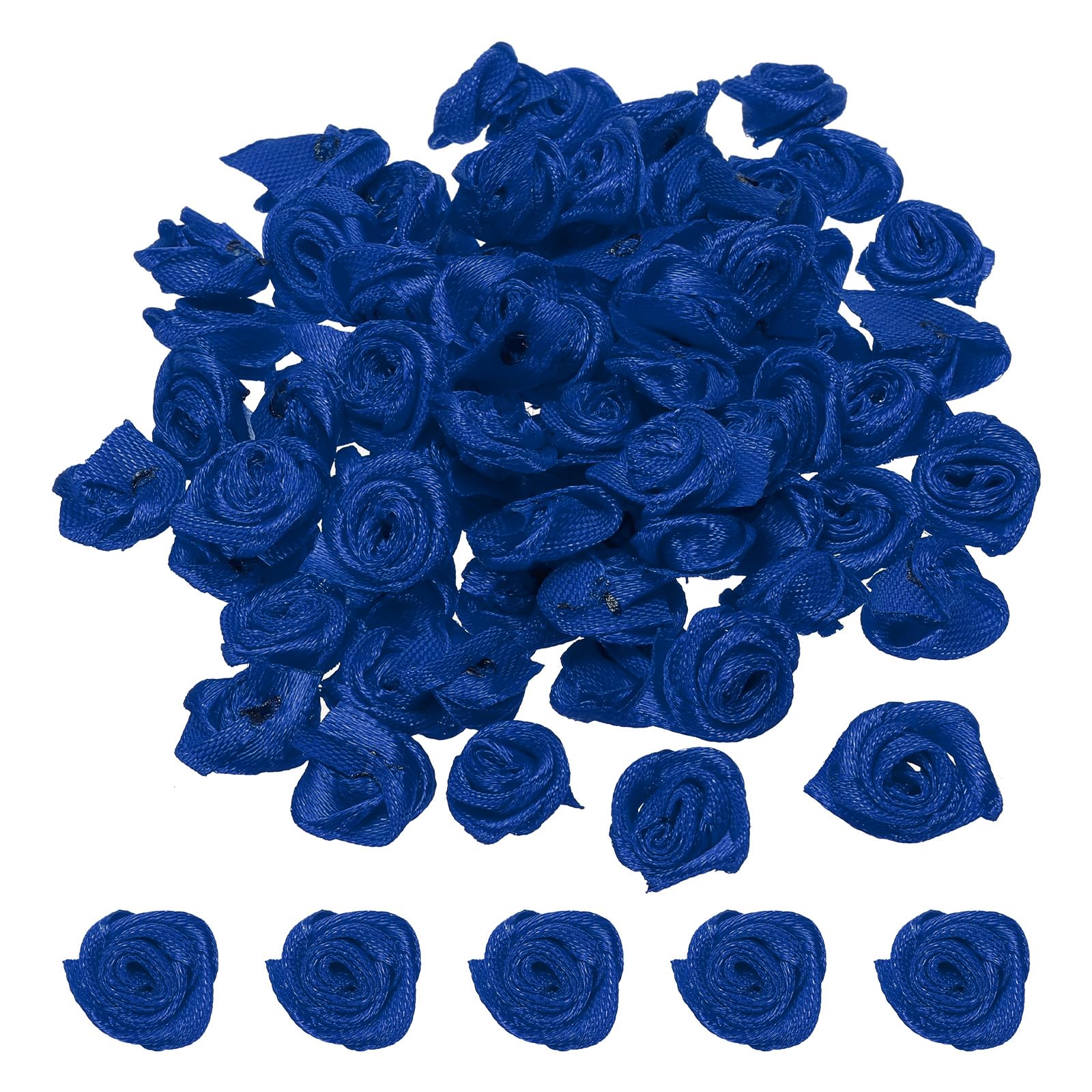 PATIKIL 0.6" Mini Satin Ribbon Roses, 50 Pcs Tiny Fabric Flowers Embellishments Rosettes Applique for DIY Crafts and Wedding, Dark Blue — image 1