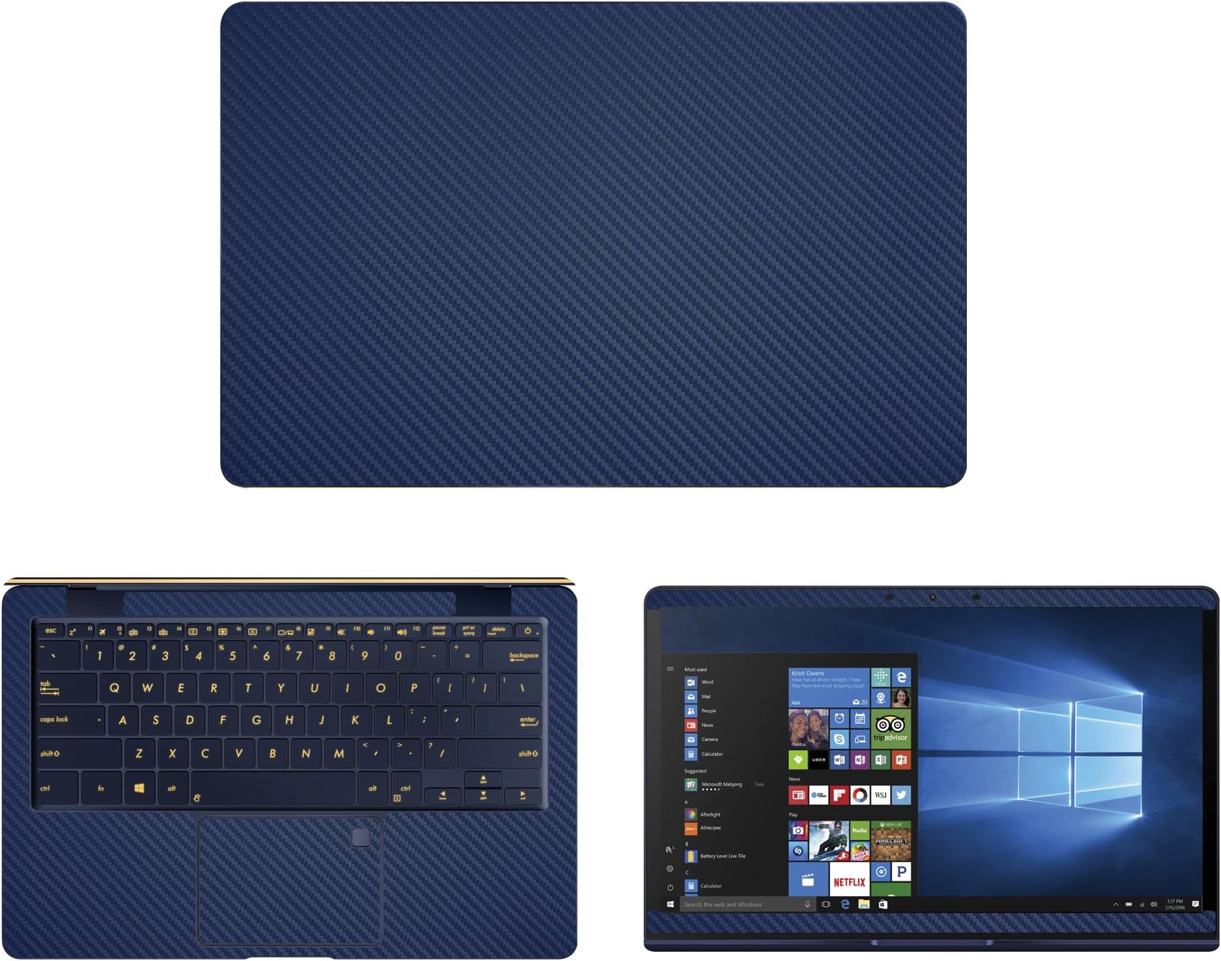 Decalrus - Protective Decal for Asus ZenBook 3 Deluxe UX490UA (14" Screen) Laptop Blue Carbon Fiber Skin case Cover wrap CFasusZenbkUx490_14Blue