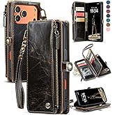Defencase Compatible with iPhone 17 Pro Case Wallet with RFID Blocking Card Holder for Women Men, Fashion PU Leather Magnetic Snap Flip Zipper Strap Wallet Phone Case for iPhone 17 Pro 6.3", Coffee
