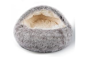BELEEWILWON Cat Bed for Indoor Cats, Calming Cozy Cave with Self-Warming Plush, Entire Bed Machine Washable & Anti-Slip Base, Breathable Pet Bed for Small Cats&Dogs All Seasons (Khaki, 20 * 20inch)