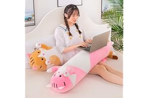 SNOWOLF Giant Cat Pillow Soft Plush 59inch Cartoon Sleeping Hugging Pillow, Cuddly Soft Long Kitten Lifelike Stuffed Animal Body Pillow Doll Toy (Pink, 150cm/59inch)