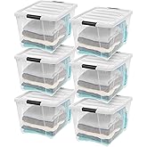 IRIS USA 54 Qt Storage Bins with Lids, 6 Pack, Dividers, Clear/White | Divided 54 Qt storage bins organize tools, pantry goods, cleaning supplies, crafts, and household essentials by category