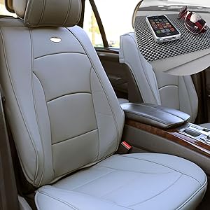 TLH Ultra Comfort Leatherette Seat Cushions Front, Solid Gray Color w/Non Slip Dash Mat