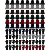 Tarpop 96 Pcs Winter Beanies and Gloves Combo Pack for Men Women Thermal Winter Solid Hat and Glove Warm Gift for Christmas
