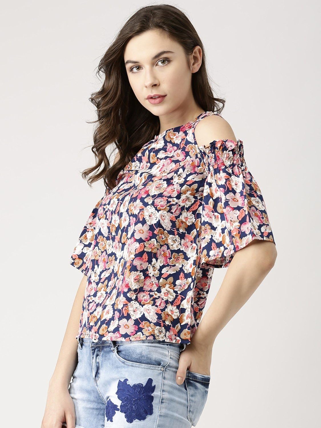 marie claire women's top (mc668a--l, multi-coloured, large)