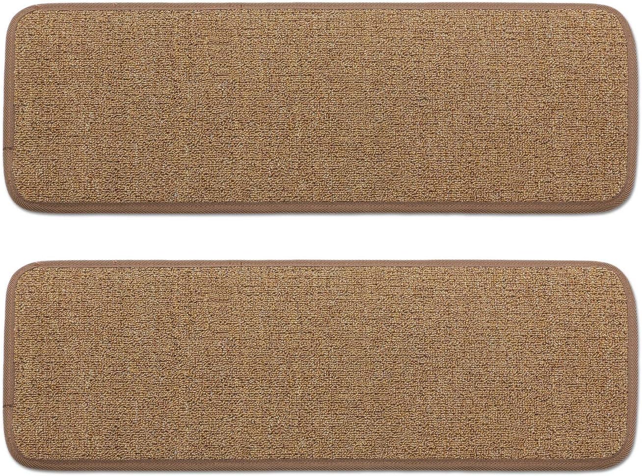 Seloom Non-Slip Washable Stair Treads Carpet with Skid Resistant Rubber Backing Specialized for Indoor Wooden Steps Pure Brown（25.5"×9.5", 2pieces）