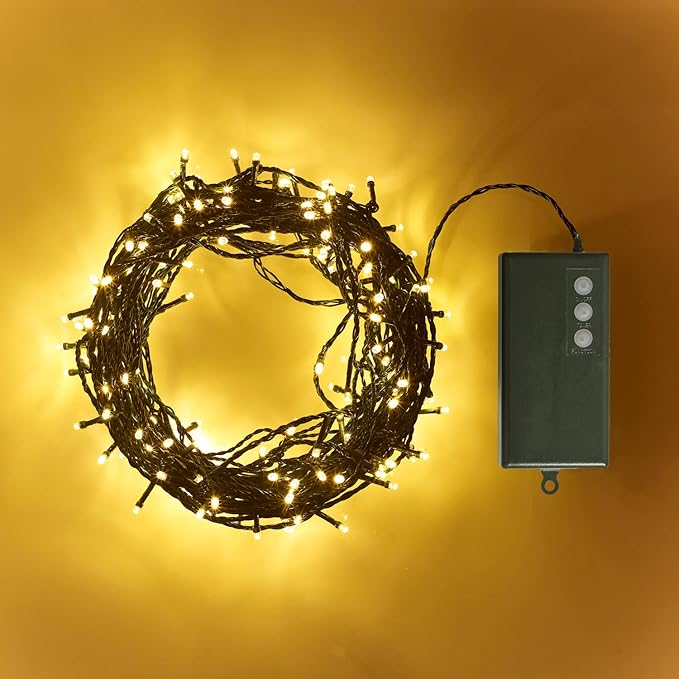 Lights4fun 200 Warm White LED Outdoor Battery Operated Fairy Lights on