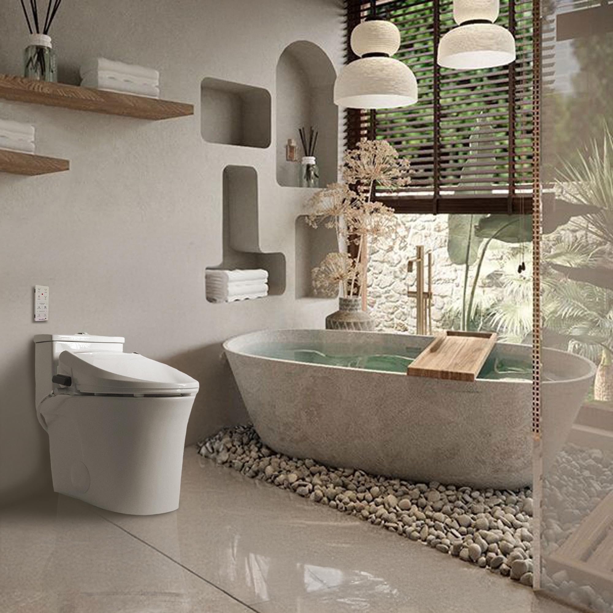 SmartBidet® SB-1000WE Electric Smart Bidet™ Toilet Seat with Heated Seat, Warm Air Dryer, Temperature Control Wash, and Remote Control, Elongated Seat