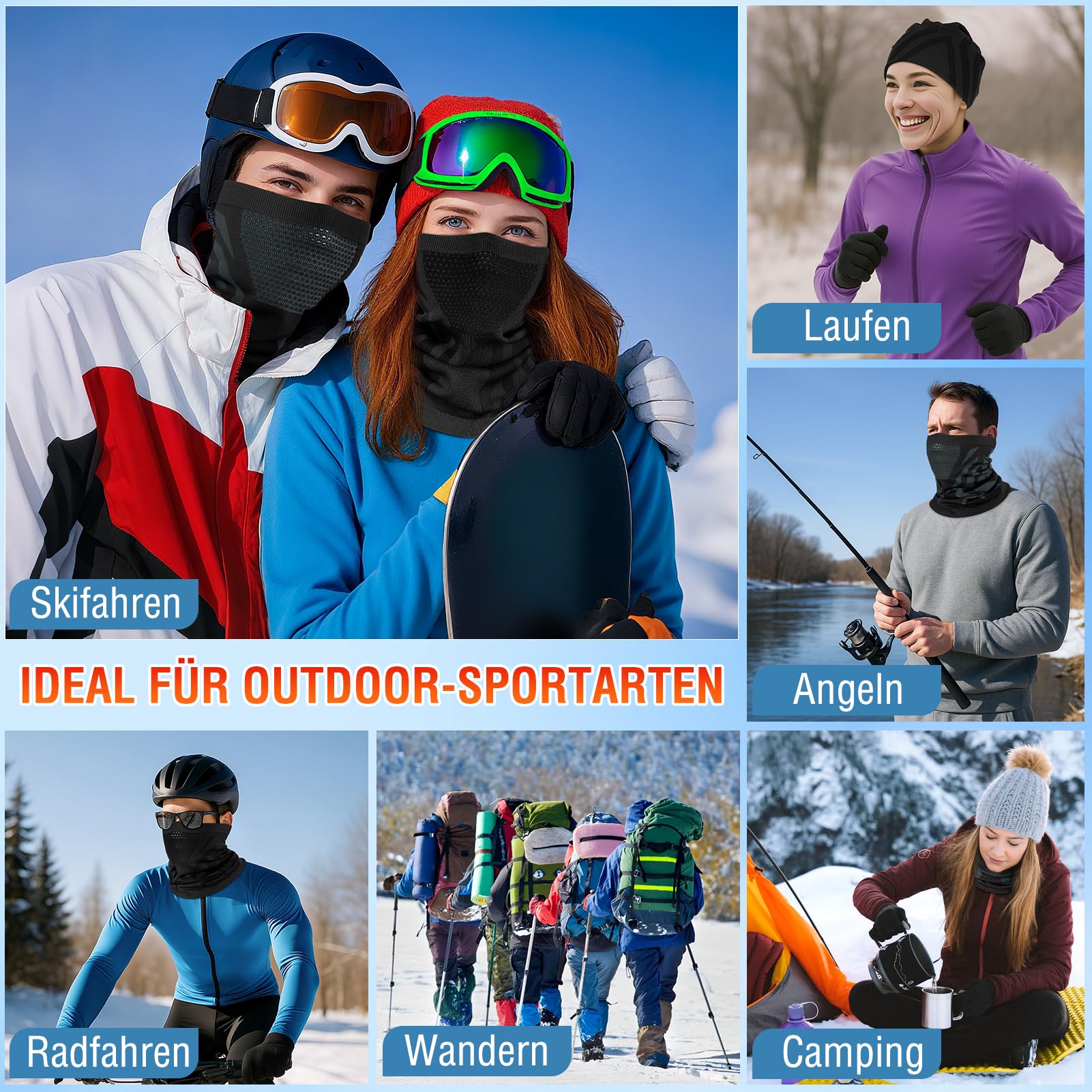 Kiiwah 2 Stück Schlauchschal Herren Damen, Winddicht Multifunktionstuch Atmungsaktiv Loop Schal Winter Neckwarmer Halswärmer Halstuch für Ski Radsport Fahrrad Motorrad Laufen 7