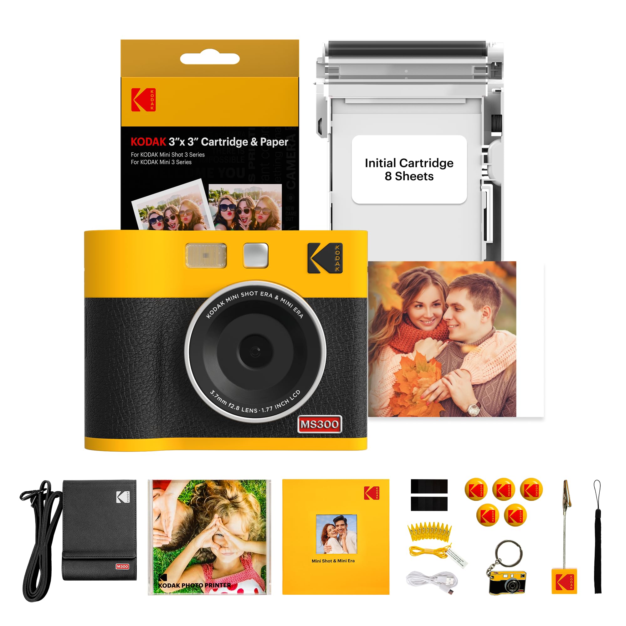 KODAK Mini Shot 3 Era 3x3” Instant Digital Camera & Photo Printer, 2-in-1 Portable Print Camera, Bluetooth Smartphone Printer for iOS & Android, 4PASS Dye Sublimation (Yellow, Gift Bundle)
