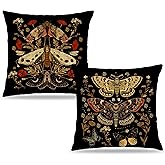 LUKIPOM Moody Gothic Floral Butterfly Pillow Covers 18x18 Set of 2, Butterfly Room Home Decor, Dark Cottagecore Flower Rustic Botanical Moth Decorative Throw Pillow Covers