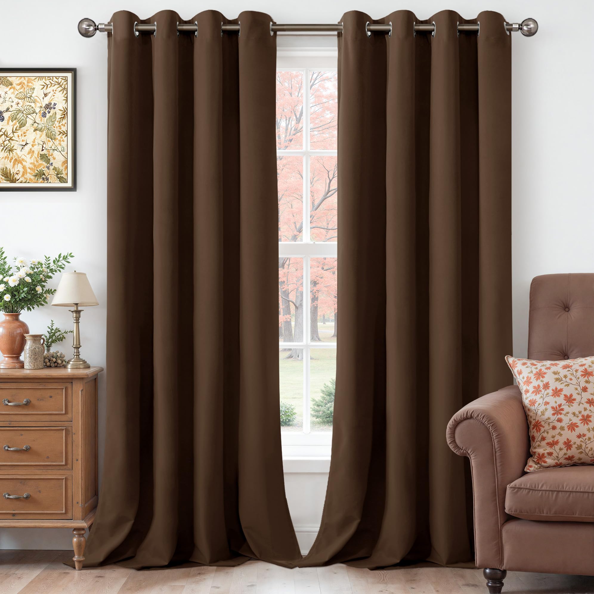 YoungsTex Dark Brown Velvet Curtains 84 Inch Length 2 Panels Set for Living Room, Chocolate Blackout Drapes Thermal Insulated with Grommet Privacy for Dining Bedroom, 2 Panels, 52 X 84 Inch Image