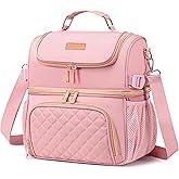Romenrita Lunch Bags for Women, Dual Compartment Lunch Box Lunch Bag for Work, Leakproof Lunch Cooler Large Insulated Lunchbox for Adult for Women Men, Lunchbag for Picnic Beach (Pink)