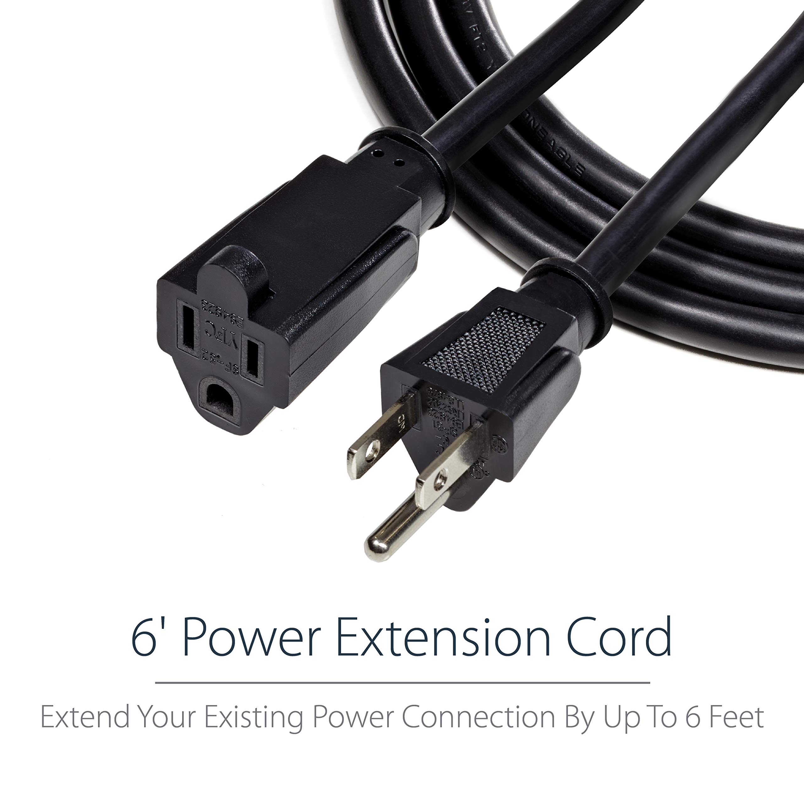 StarTech.com 6ft (2m) Power Extension Cord, NEMA 5-15R to NEMA 5-15P Black Extension Cord, 13A 125V, 16AWG, Outlet Extension Power Cable, AC Power Cord - UL Listed (PAC1016)