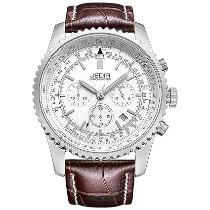 JEDIR Herren Uhren Chronograph Analog Quarz Armbanduhr Fashion Zifferblatt mit Datumsanzeige weiches Lederarmband