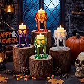 OBreezify 4 Pcs 3D Printed Halloween Skull Candle Holder Table Centerpiece | Gothic Skeleton Tea Light Stand, Day of The Dead Altar Decoration, Cute Spooky Horror Decor for Table, Mantel, Shelf, Party