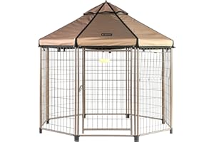 Advantek Pet Gazebo 5 Foot Portable Indoor Outdoor Metal Dog Gazebo Kennel with Waterproof Cover, Earth Taupe