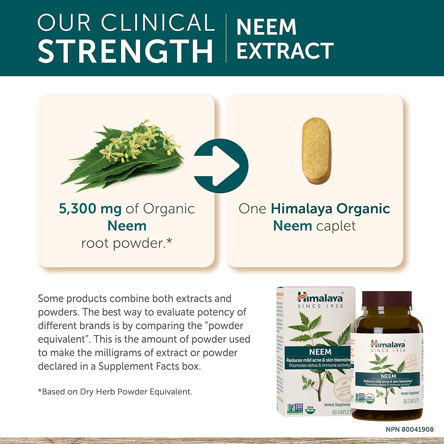 Himalaya Organic Neem, Mild Acne Relief for Clear, Smooth & Radiant Looking Skin, 600 mg, 60 Caplets, 4 Month Supply, 2 Pack: Health & Personal Care