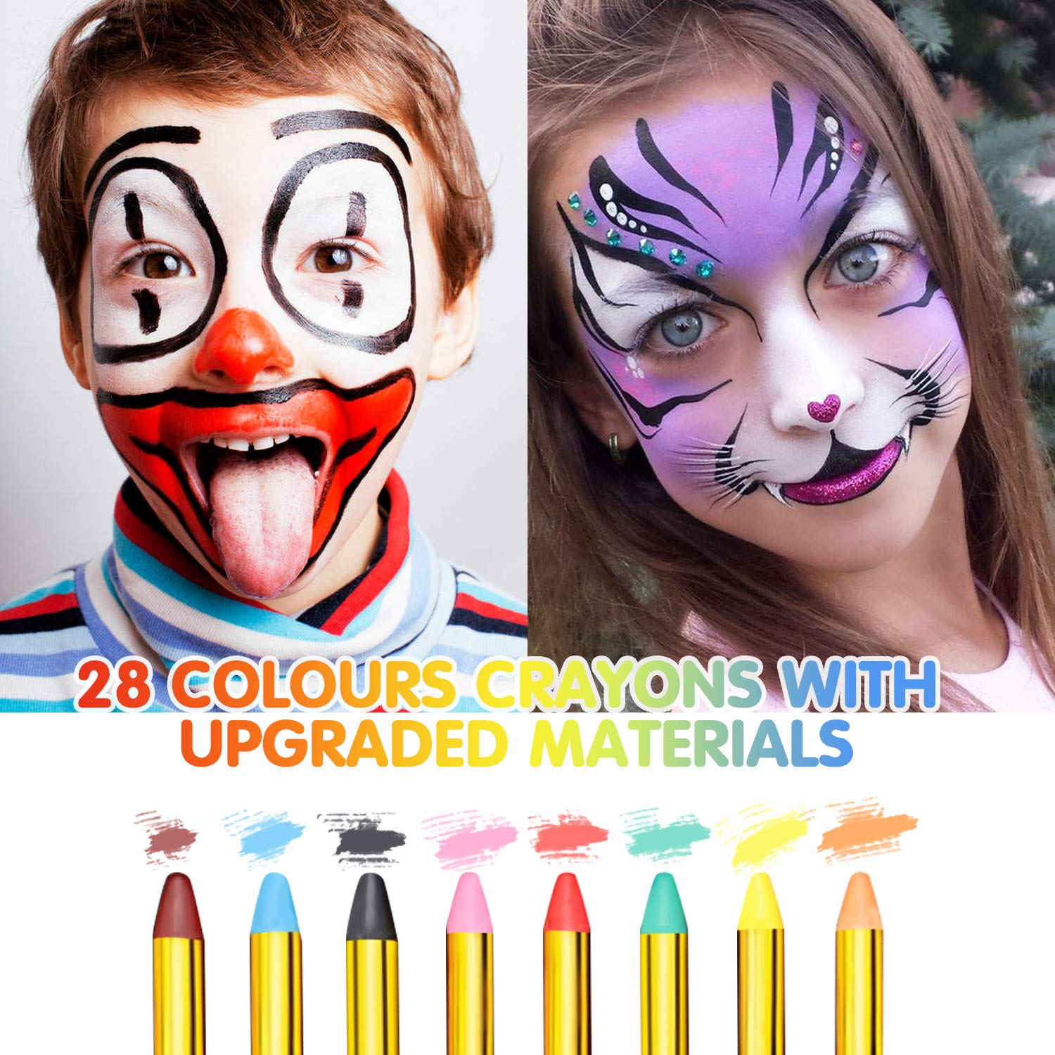 Face Painting Kits for Kids, Panvox 28 Colors Crayons Body Paint Face Paint Kit for Kids Professional Makeup Kit with No Toxic for Halloween
