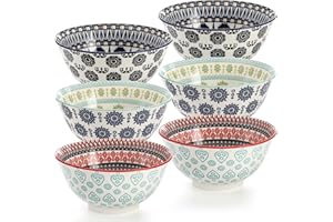 Cedilis 6 Pack Porcelain Dessert Bowl Cereal Bowls, 24 oz Colorful Soup Bowls Set, Large Ceramic Serving Bowl for Pasta, Sala