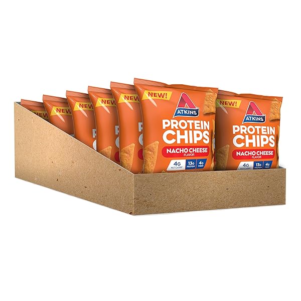 ATKINS NACHO CHEESE PROTEIN CHIPS, 4G NET CARBS, 13G PROTEIN, GLUTEN FREE, LOW GLYCEMIC, KETO FRIENDLY, 12 COUNT