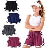 BOOPH 4 Packs Girls Shorts Quick Dry Kids Athletic Soccer Running Shorts | Dolphin Short with Pockets 7-14 Years