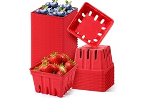 Mimorou 30 Pcs Natural Pulp Fiber Red Berry Baskets 1 Pint Molded Produce Vented Paper Fruit Container Produce Baskets for Christmas Party Decoration Farmers Market Strawberry Blueberry Vegetable