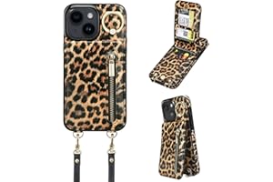 uCOLOR for iPhone 13/14/15 Wallet Case with Card Holders for Women, Crossbody Zipper Protective Leather Case with Strap Wrist Ring RFID Protective 6.1" (Classic Leopard, iPhone 13/14/15 6.1")