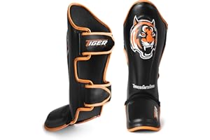 Tiger Pro Shin Guards MMA Martial Arts, Muay Thai, Kickboxing, Leg Instep Protection Pads, Kicking, Sparring, Training Gear, 