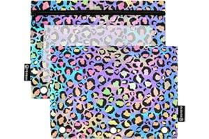 DOMIKING Neon Leopard Pencil Pouch for 3 Ring Binder Pencil Bags Pockets Pencil Case with Clear Window for Organization Office Supplies 2 Pack