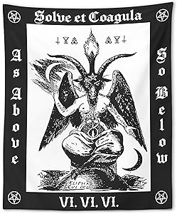 Occult Tapestry Goat Head Pentagram Gothic Devil Demon Baphomet Satanic Symbol Tattoo Black Metal Dark Art Black Magick Home Decor Wall Hanging (Solve et Coagula, 51"x59")